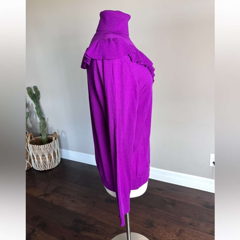 J. Crew Ruffle Turtleneck 100% Merino Wool Purple Womens XL - Picture 3 of 9